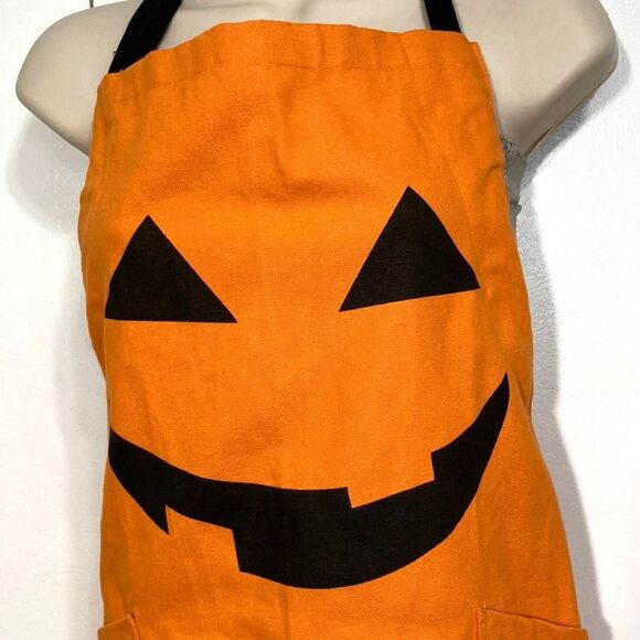 Jack o Lantern Pumpkin Halloween Cotton Kitchen baking Apron Pockets 35 x 27 in - Picture 2 of 8